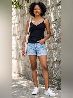 Black Cotton Lace Trim Cami - Coquette Balletcore Aesthetic Tank Top